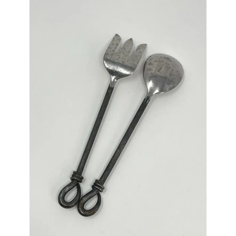 Gibson Rope Twist Forged Oxidized Stainless Steel Salad Serving Spoon Fork 10”